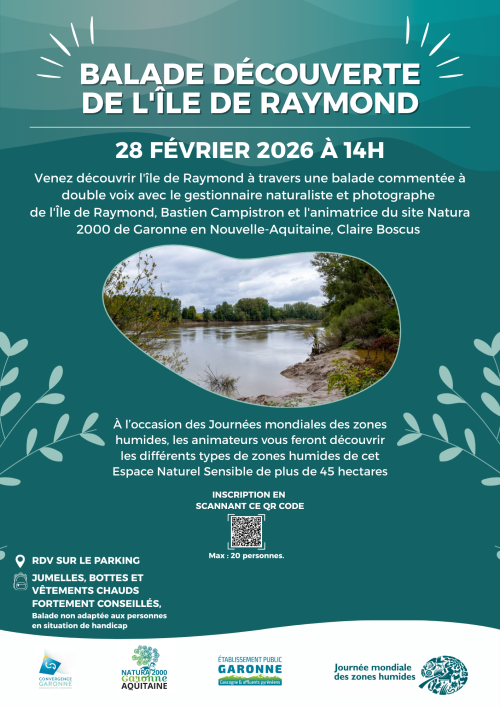 Affiche animation 28 Février ballade commentée à l'Île de Raymond (33)